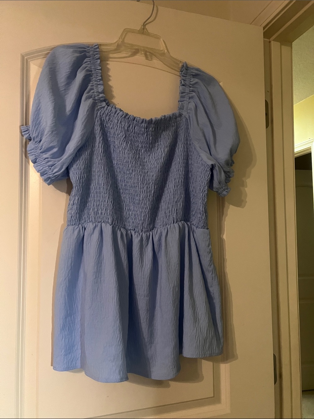 Alala Light Blue Smocked Puff Sleeve Tunic